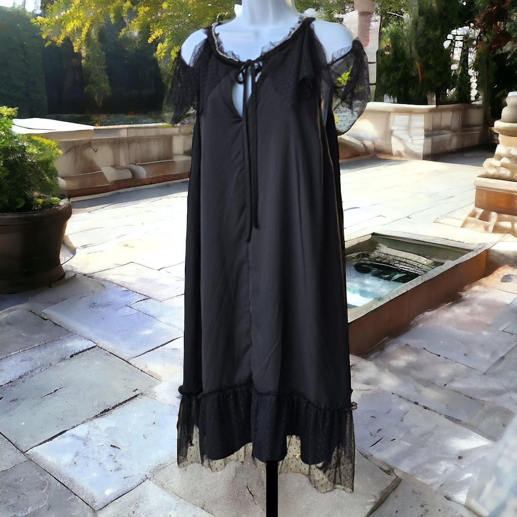 Libby Edelman (Xl) Black Cold Shoulder Tulle Sleeves
